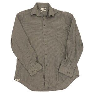 Calvin Klein Oxford Dress Shirt~Mens 15 32/33~Charcoal/White Striped~Button Down